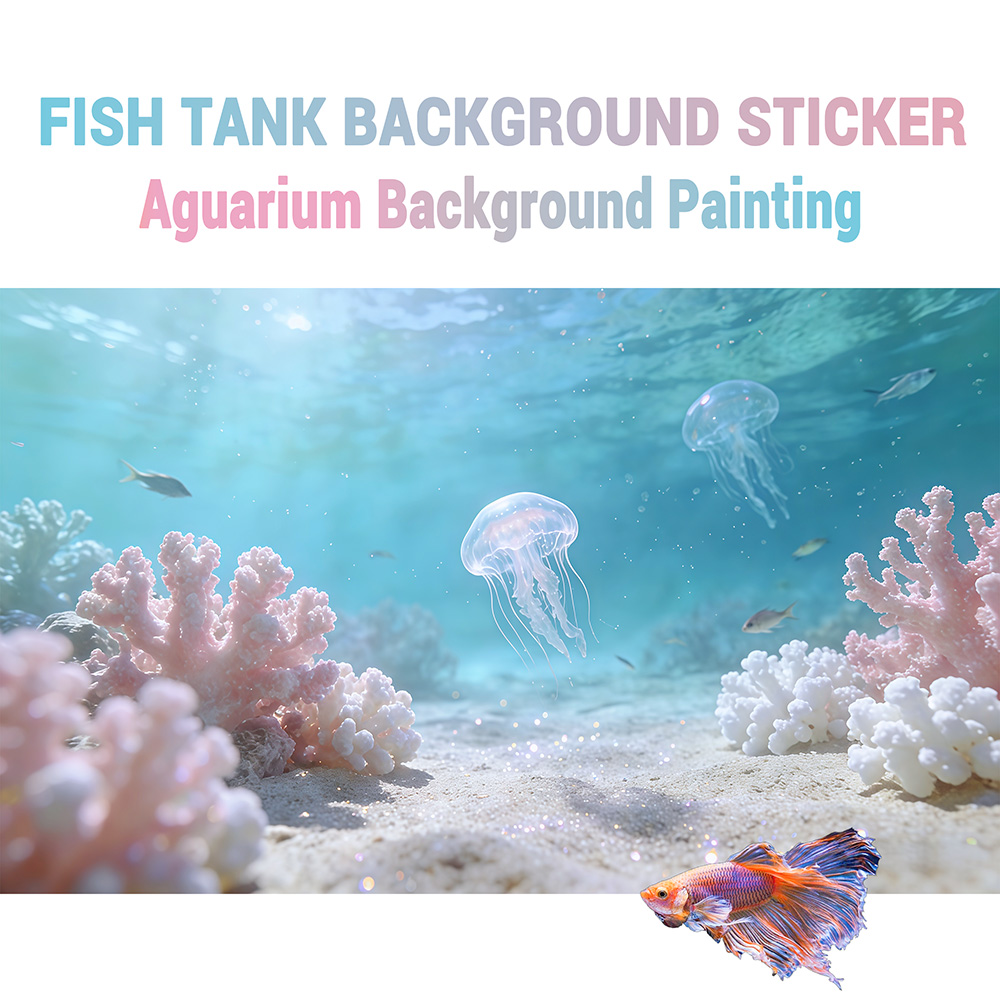 Aquarium Sand White - 白い砂浜とピンクのサンゴ、水槽ステッカー、水槽風景装飾、水槽造園装飾品