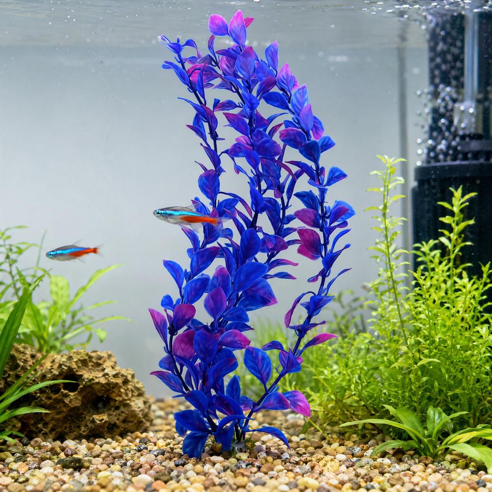Planted Aquarium For Goldfish - 人工水草 重みのある砂利ベース 水槽装飾 人工水槽植物飾り 紫青色 金魚用