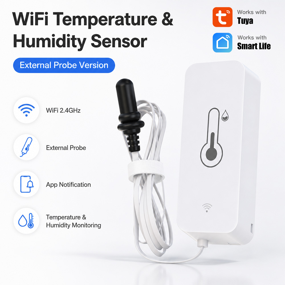 Aquarium Plant - Tuya WiFi 温度湿度センサー 外部プローブ付き スマートホーム湿度計アプリ監視植物水族館ワイナリー用