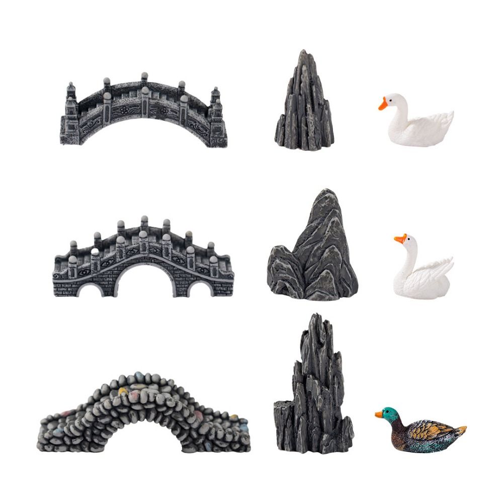 Aquarium Sand White - クリエイティブ装飾築山パビリオン橋シミュレーション樹脂ホワイトアヒル像リアルな橋砂石置物水族館
